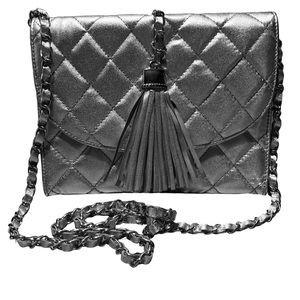 Vintage Metallic Silver Quilted Bob Ellis Shoulder Bag Made in Italy